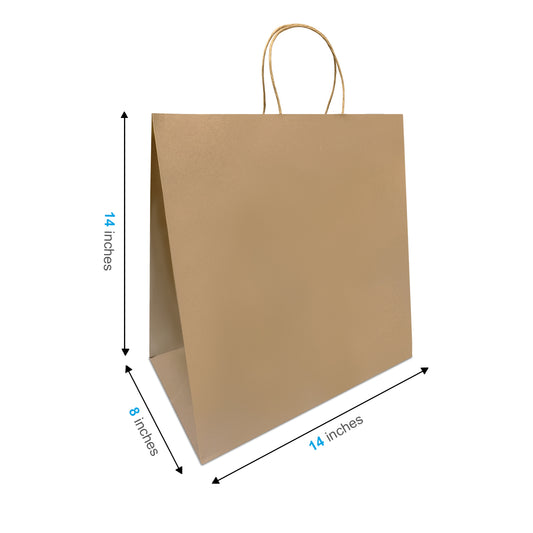 200 Pcs, Tiger,  14x8x14 inches, Kraft Paper Bags, with Twisted handle