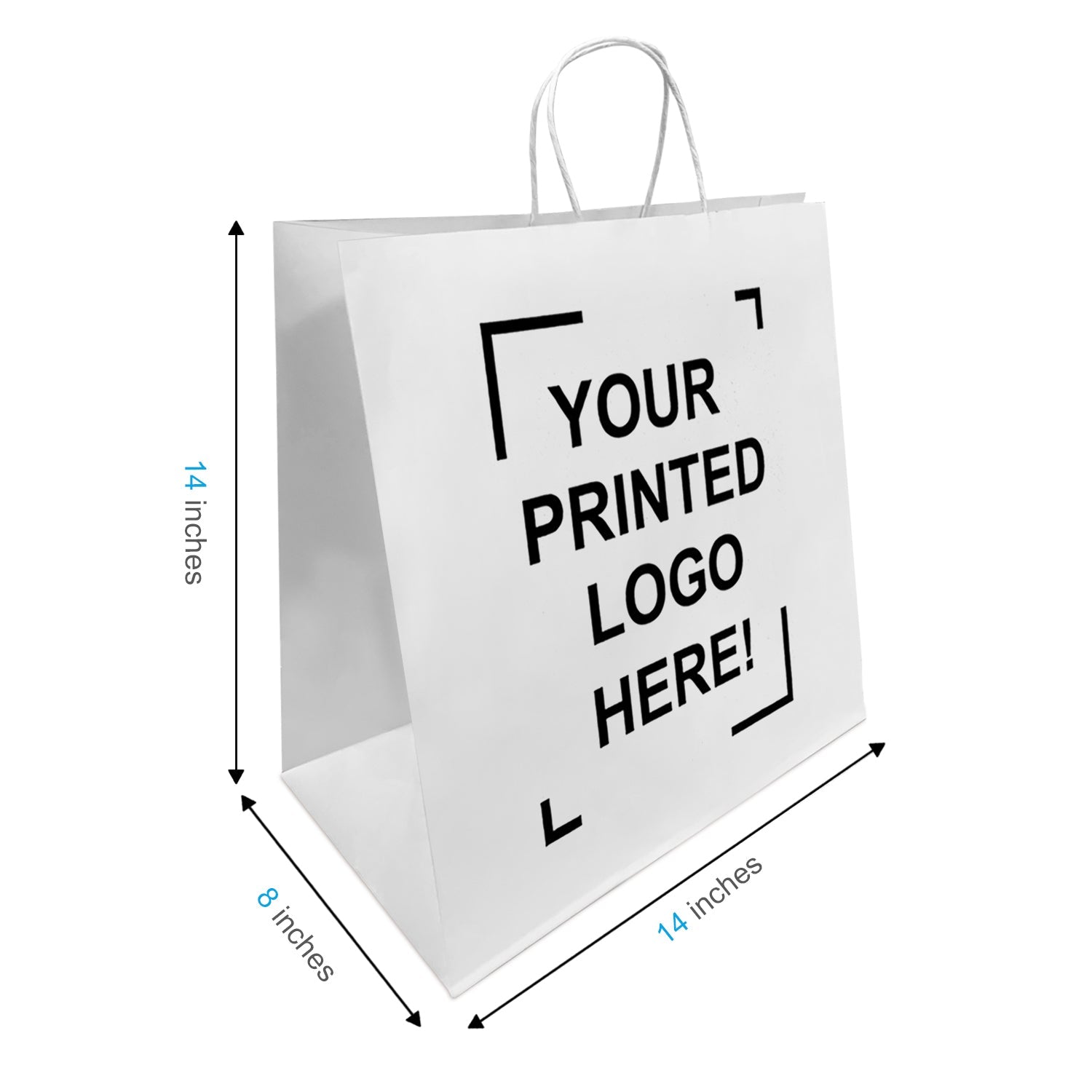 200 Pcs, Tiger, 14x8x14 inches, White Paper Bags, with Twisted Handle, Full Color Custom Print