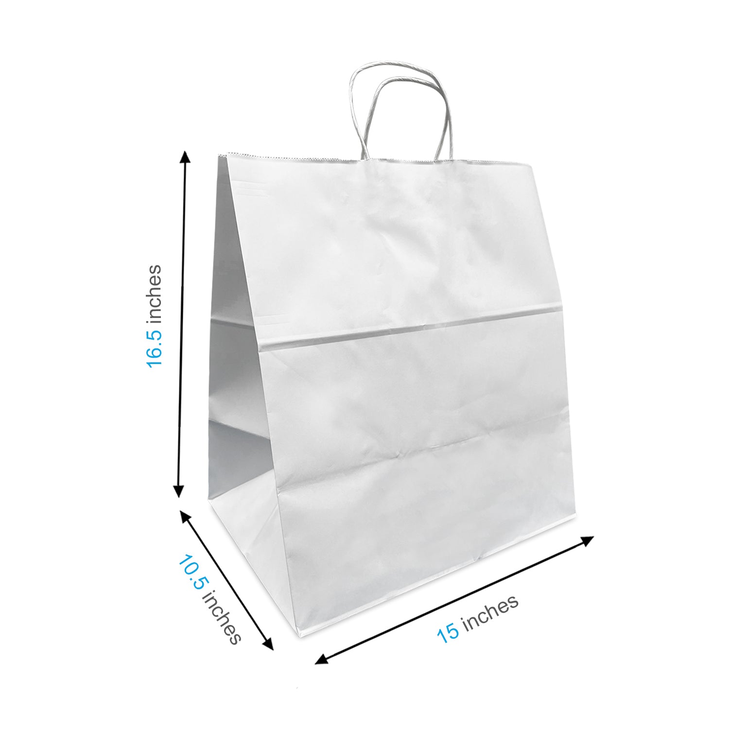 200 Pcs, Dumbo,  15x10.5x16.5 inches, White Paper Bags, with Twisted Handle