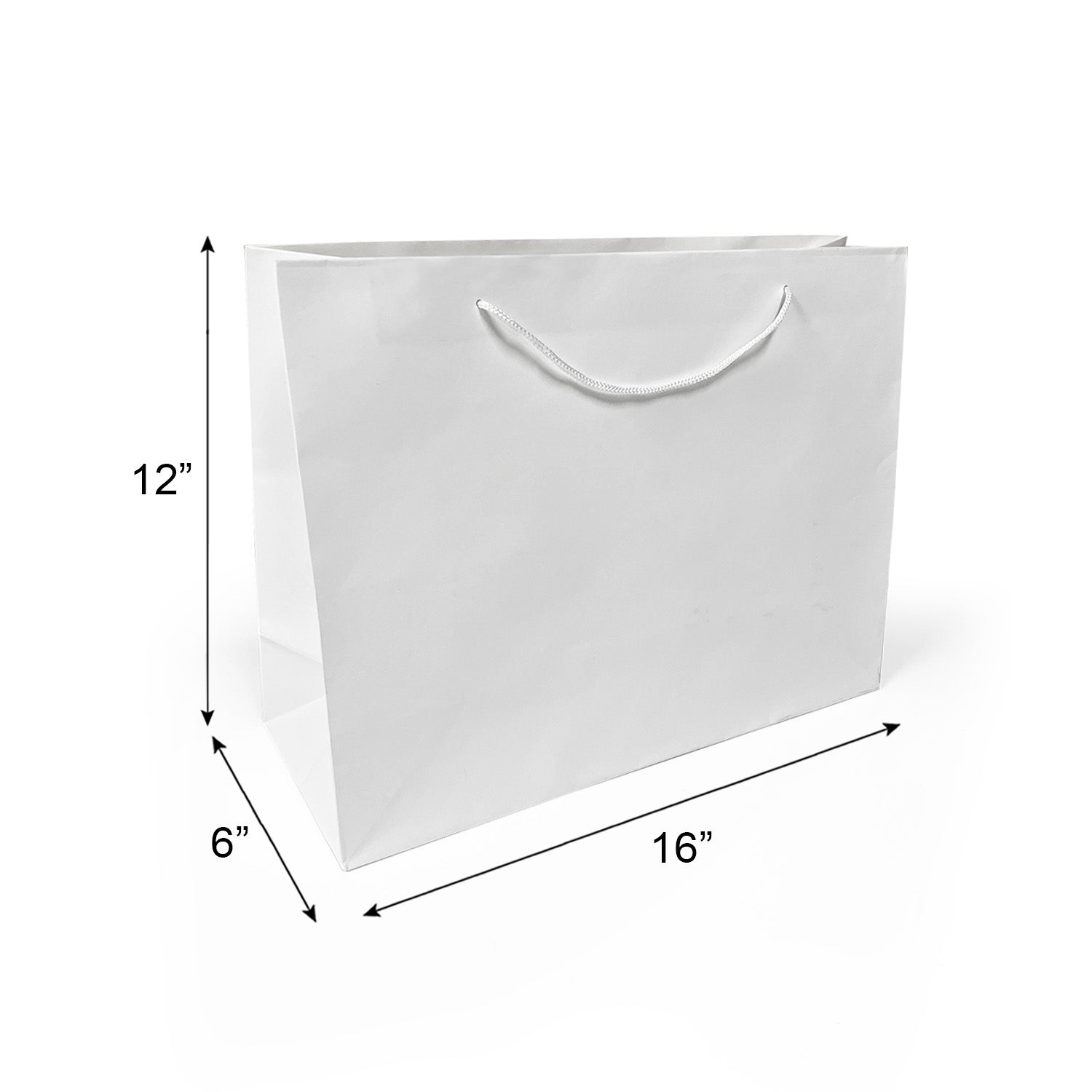 150 Pcs, Vogue,  16x6x12 inches, White Euro Tote Paper Bags, with Rope Handle