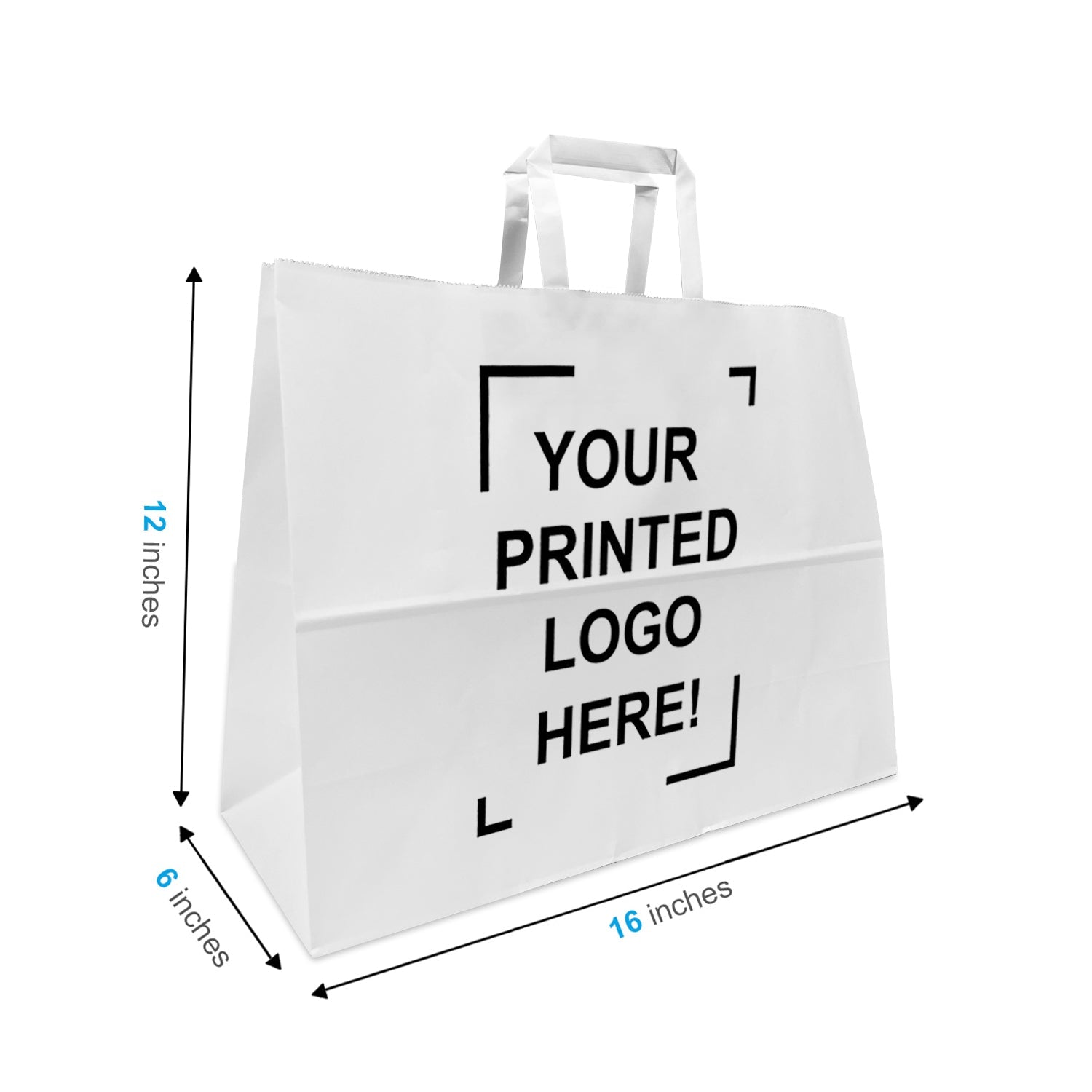 300 Pcs, Vogue, 16x6x12 inches, White Paper Bags, with Twisted Handle, Full Color Custom Print