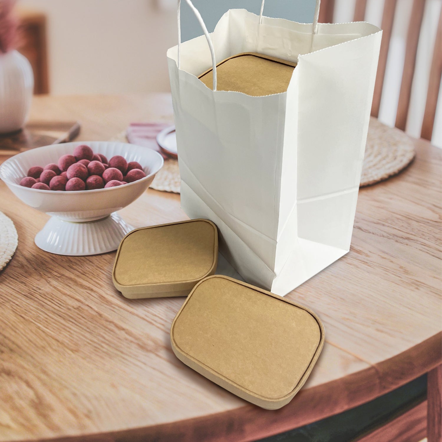 50 Sets/300 Sets, 17oz, 500ml, Kraft Paper Rectangle Containers, with Paper Lids