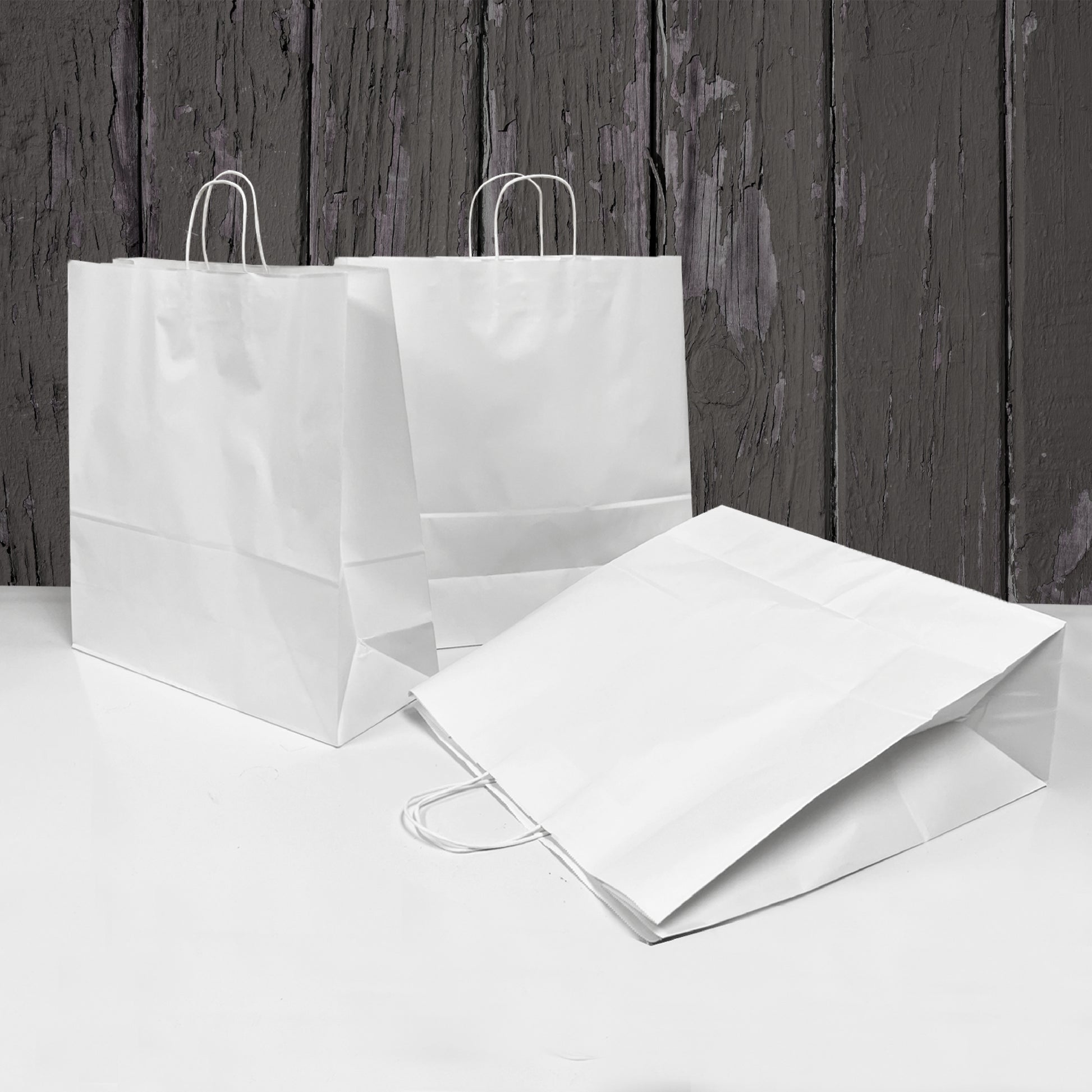 200 Pcs, Jumbo,  18x7x18.75 inches, White Paper Bags, with Twisted Handle