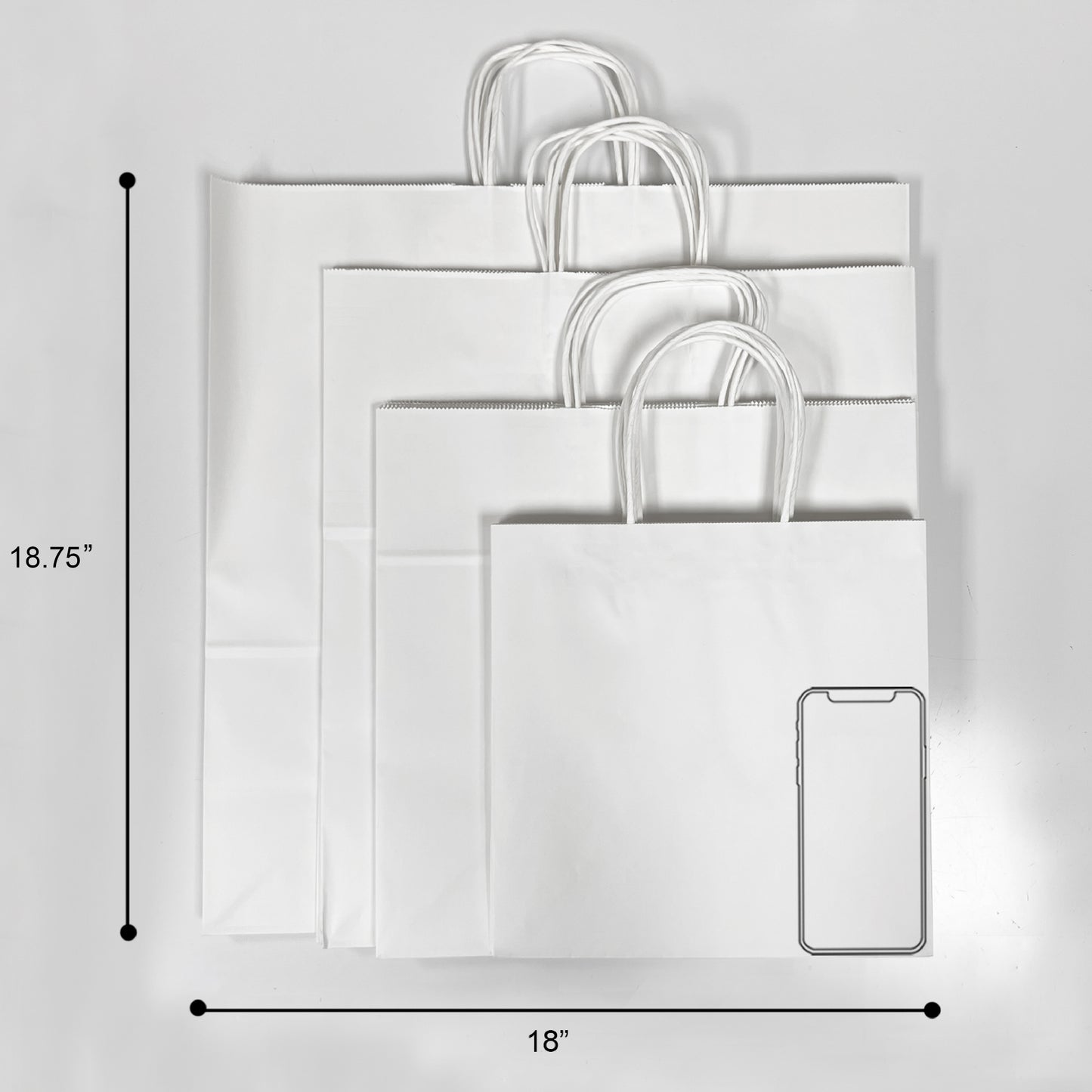 200 Pcs, Jumbo,  18x7x18.75 inches, White Paper Bags, with Twisted Handle