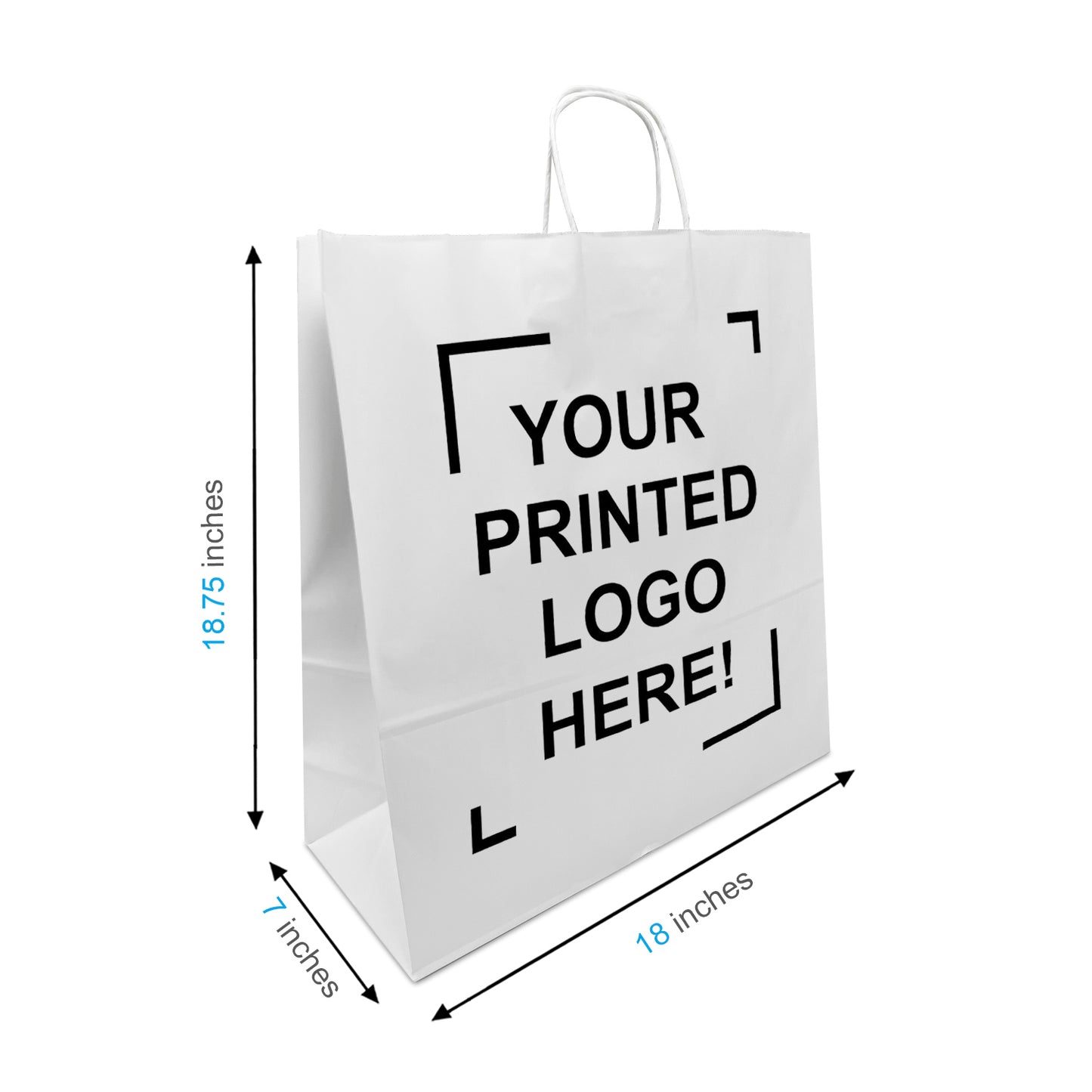 200 Pcs, Jumbo, 18x7x18.75 inches,White Paper Bags, with Twisted Handle, Full Color Custom Print