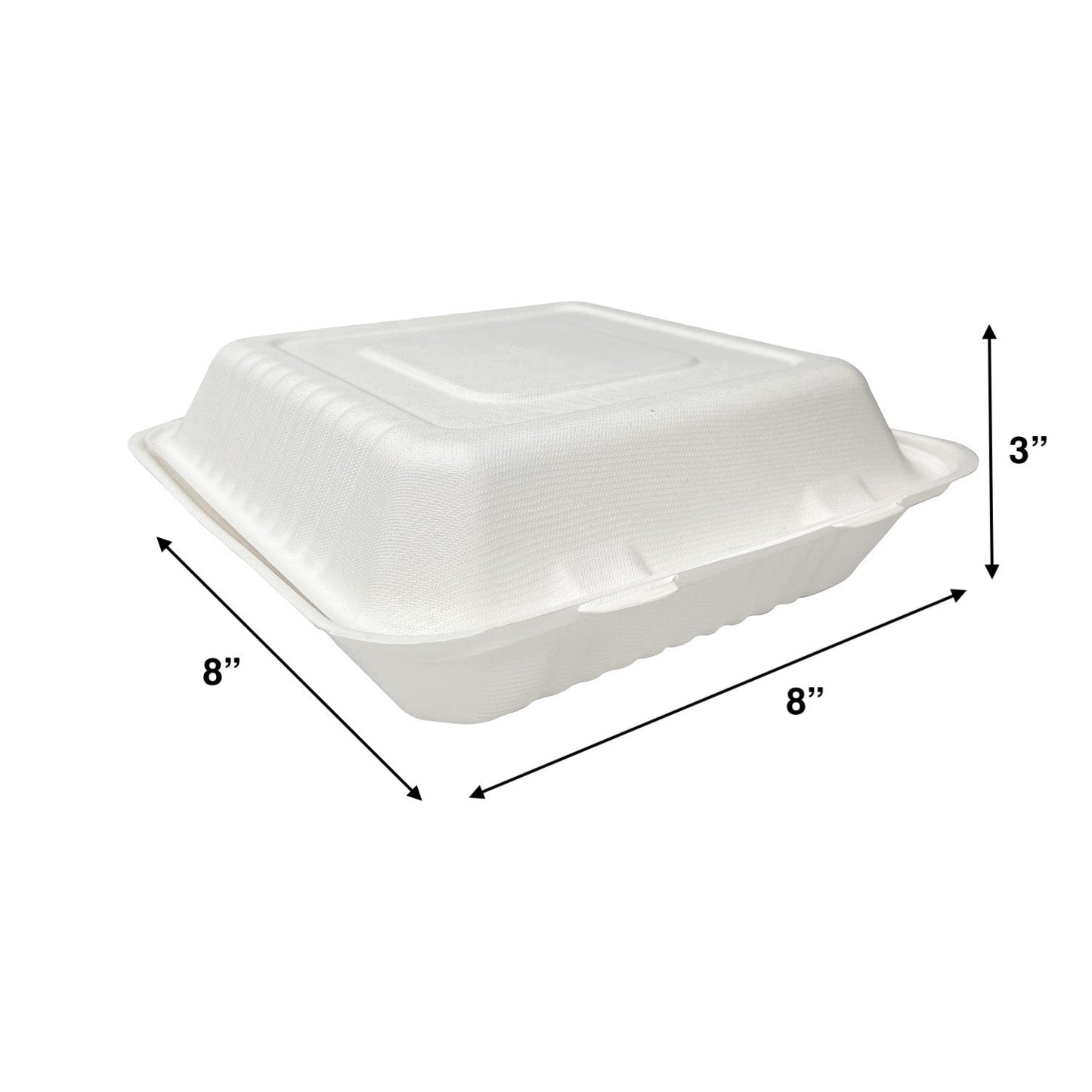 KIS-S8831 | 8x8x3 inches, 1-Compartment, Sugarcane Clamshell Food Container; $0.254/pc