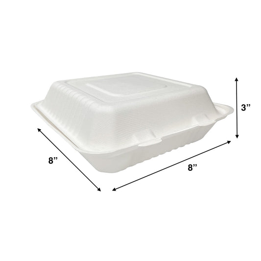 KIS-S8831 | 8x8x3 inches, 1-Compartment, Sugarcane Clamshell Food Container; $0.2/pc
