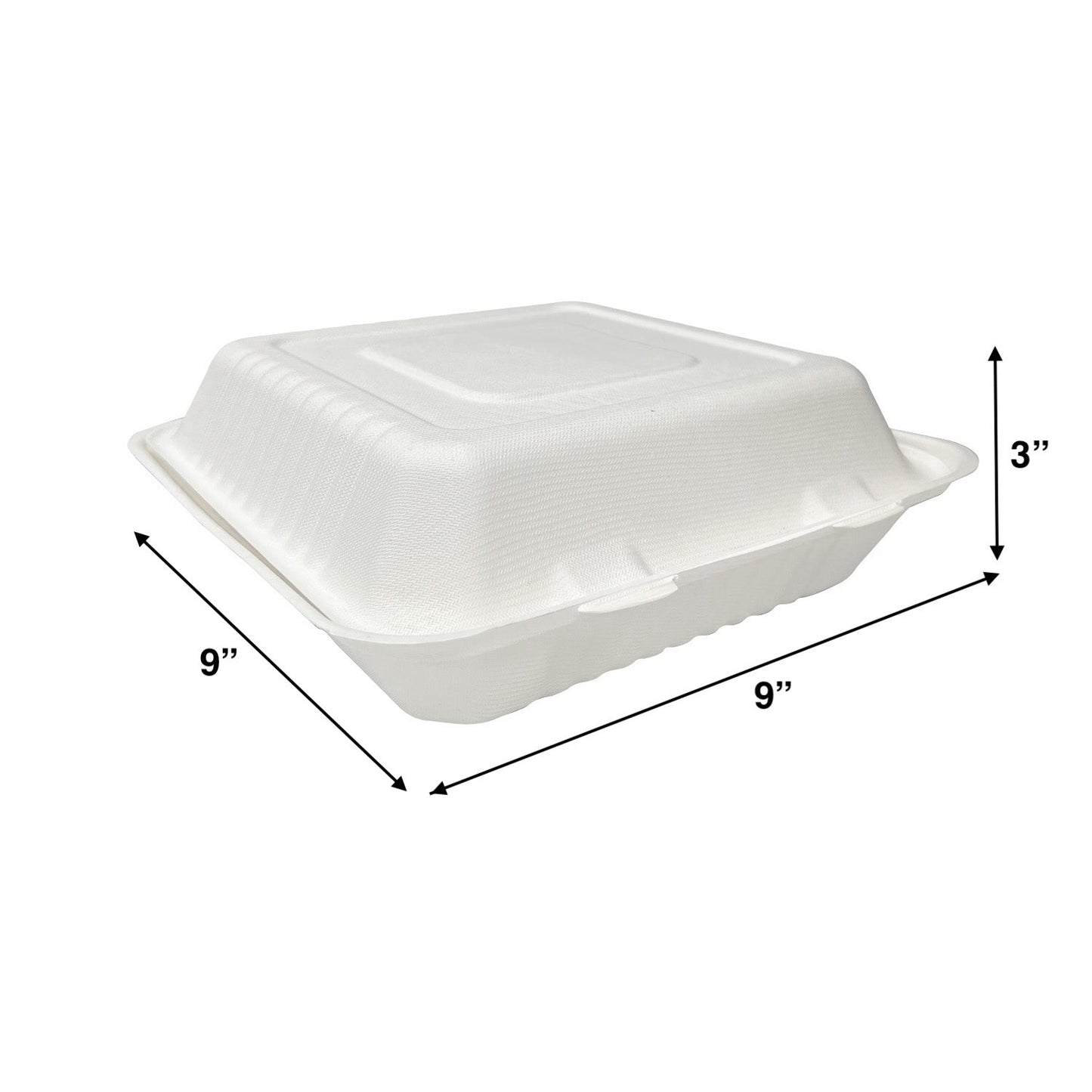 KIS-S9931 | 9x9x3 inches, 1-Compartment, Sugarcane Clamshell Food Container; $0.177/pc