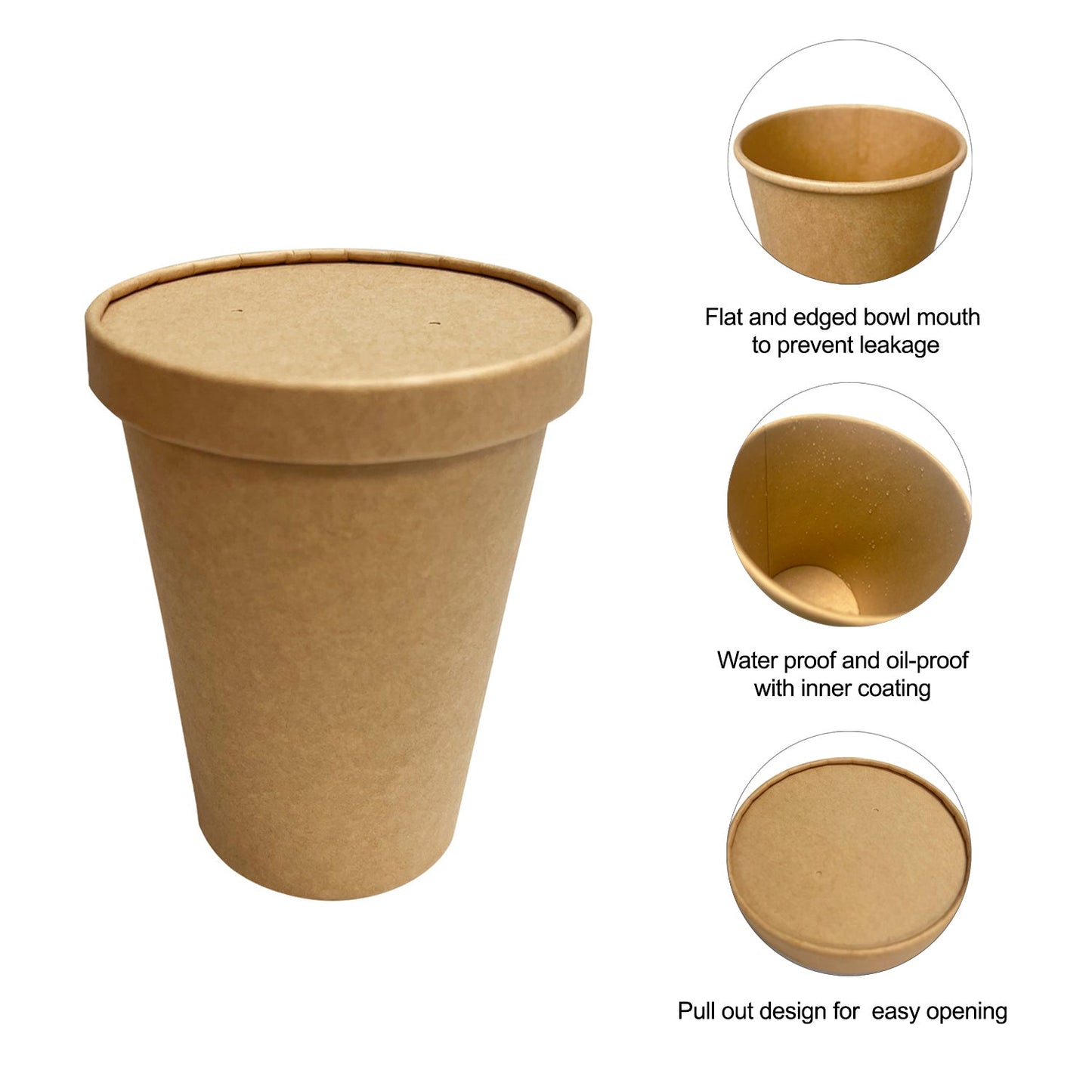 50 Sets/500 Sets, 32oz, 960ml, Paper Soup Cup, with Paper Lid