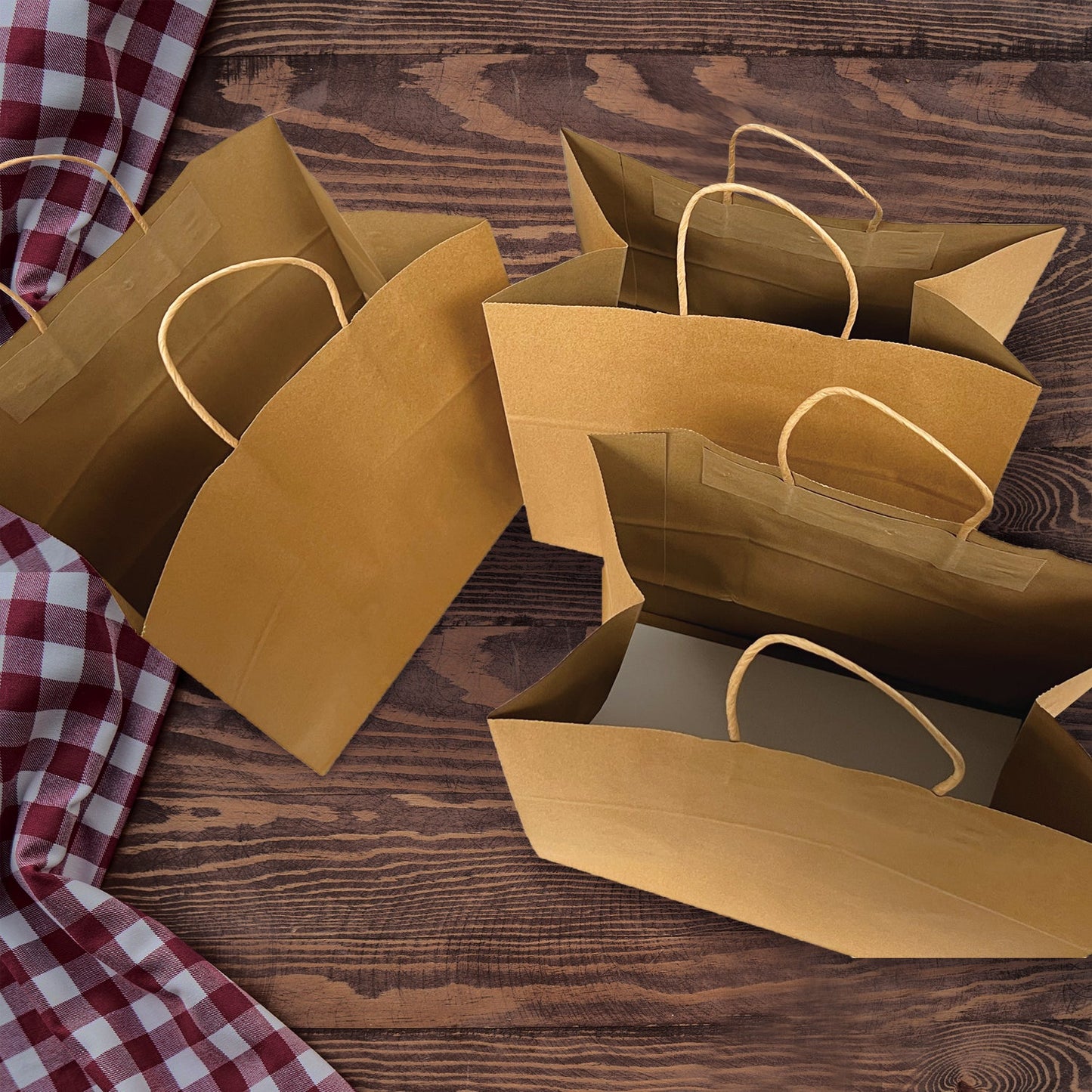 200pcs Take Out 13x8x13 inches Kraft Paper Bag Cardboard Insert with Twisted Handles, $0.43/pc