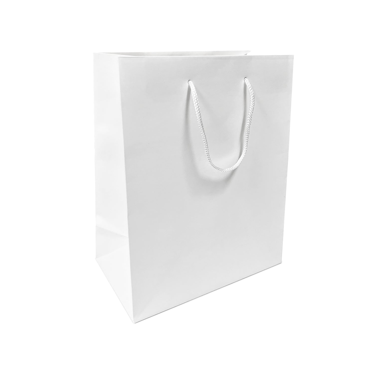150 Pcs, Cub,  8x4.75x10.25 inches, White Euro Tote Paper Bags, with Rope Handle