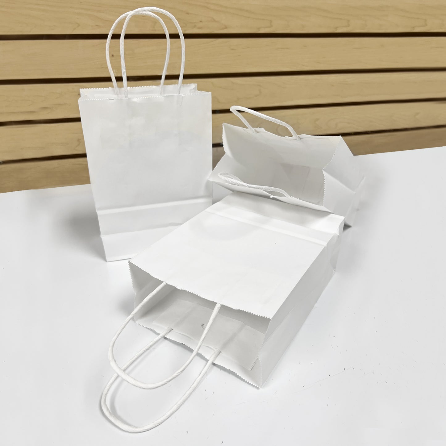 250 Pcs, Gem,  5.3x3.5x8.5 inches, White Paper Bags, with Flat Handle