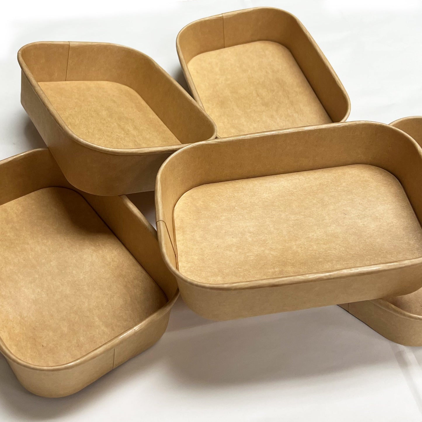 50 Sets/300 Sets, 17oz, 500ml, Kraft Paper Rectangle Containers, with PP Lids