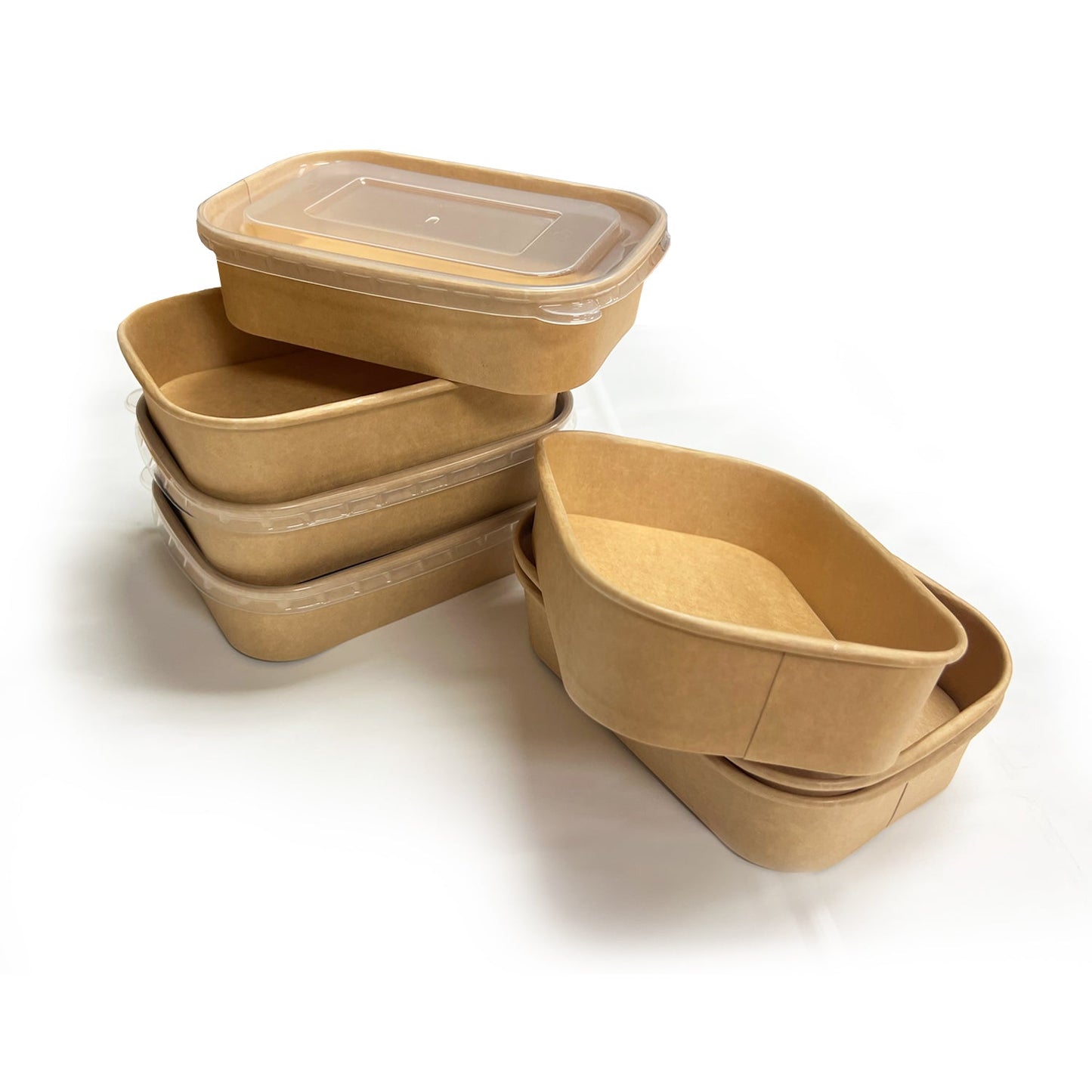 50 Sets/300 Sets, 17oz, 500ml, Kraft Paper Rectangle Containers, with PP Lids
