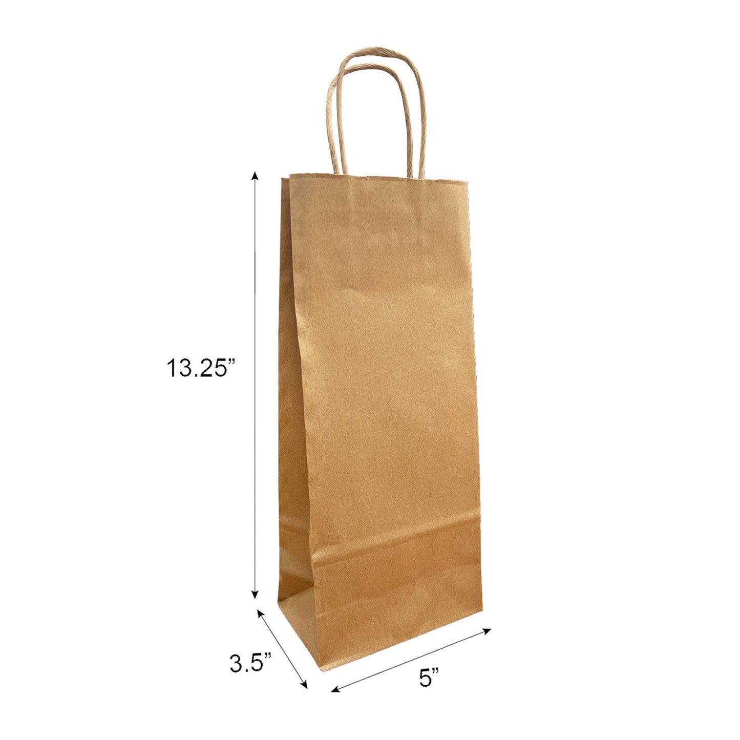 250 Pcs, Wine,  5.5x3.25x13 inches, White Paper Bags, with Twisted Handle