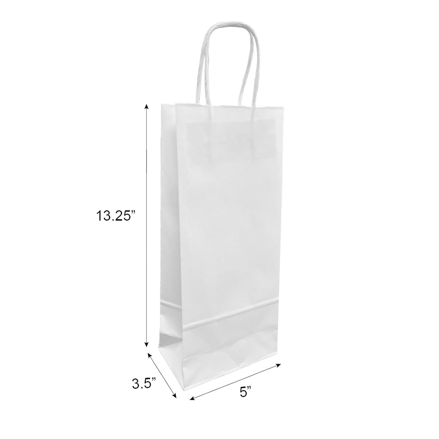 250 Pcs, Wine,  5.5x3.25x13 inches, White Paper Bags, with Twisted Handle