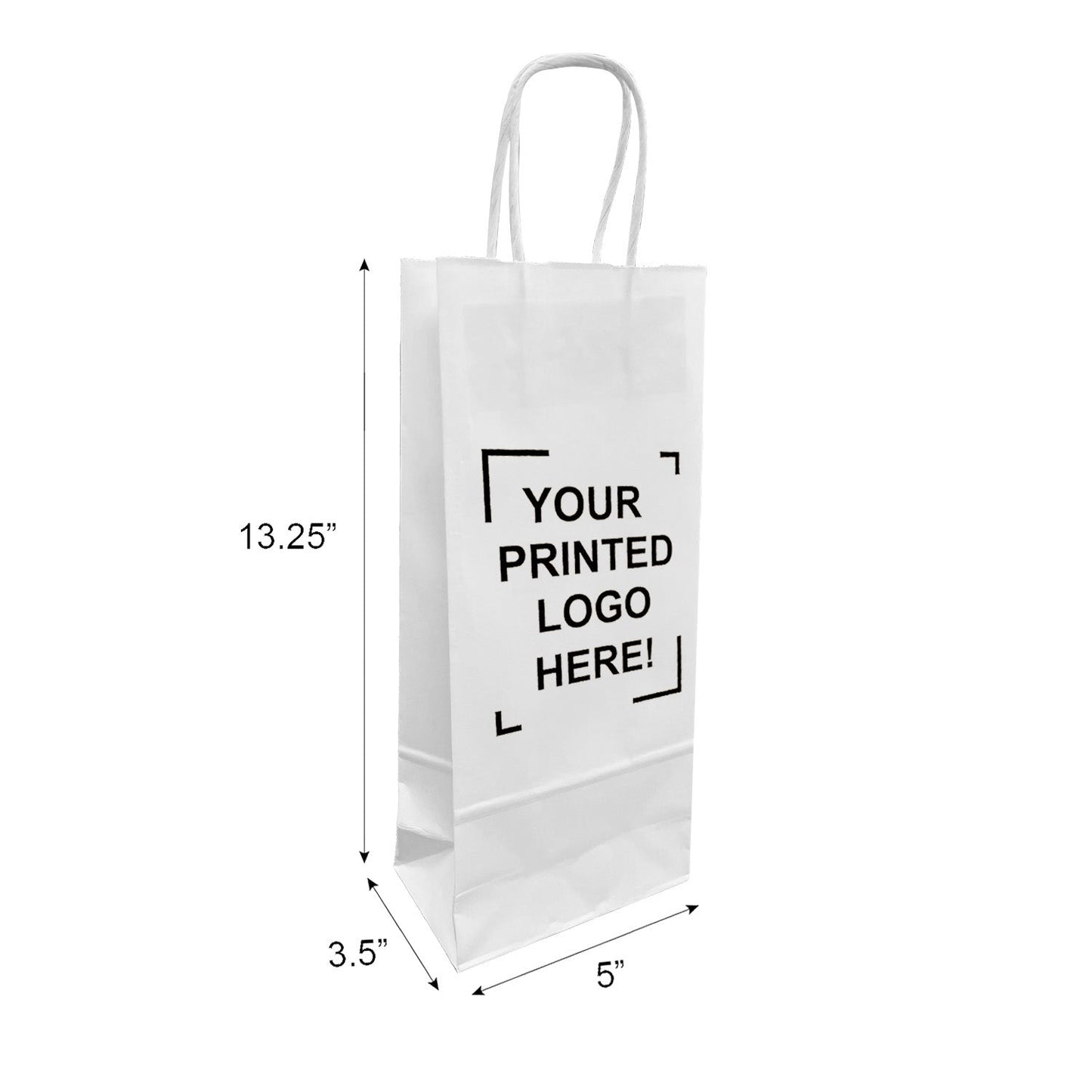 250 Pcs, Wine, 5x3.5x13.25 inches, White Paper Bags, with Twisted Handle, Full Color Custom Print