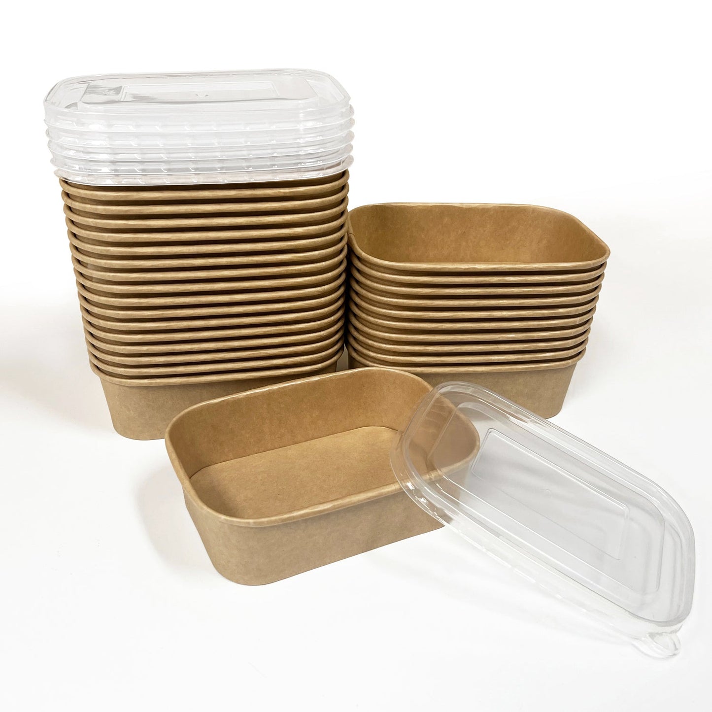 50 Sets/300 Sets, 22oz, 650ml, Kraft Paper Rectangle Containers, with PP Lids
