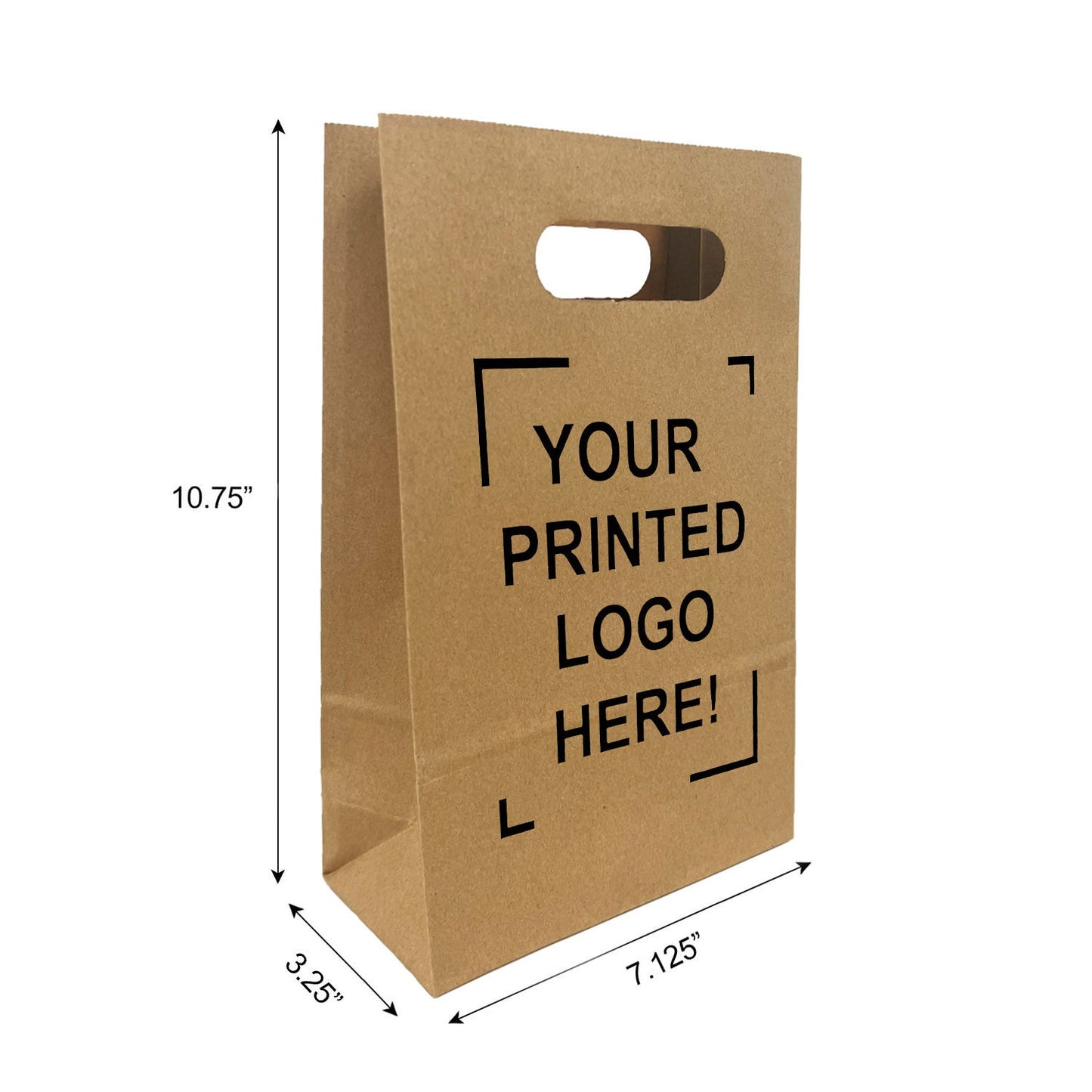 250pcs, Snack, 7 1/8x3 1/4x10 3/4 inches, Kraft Paper Bags, with Die Cut Handles, Custom Print