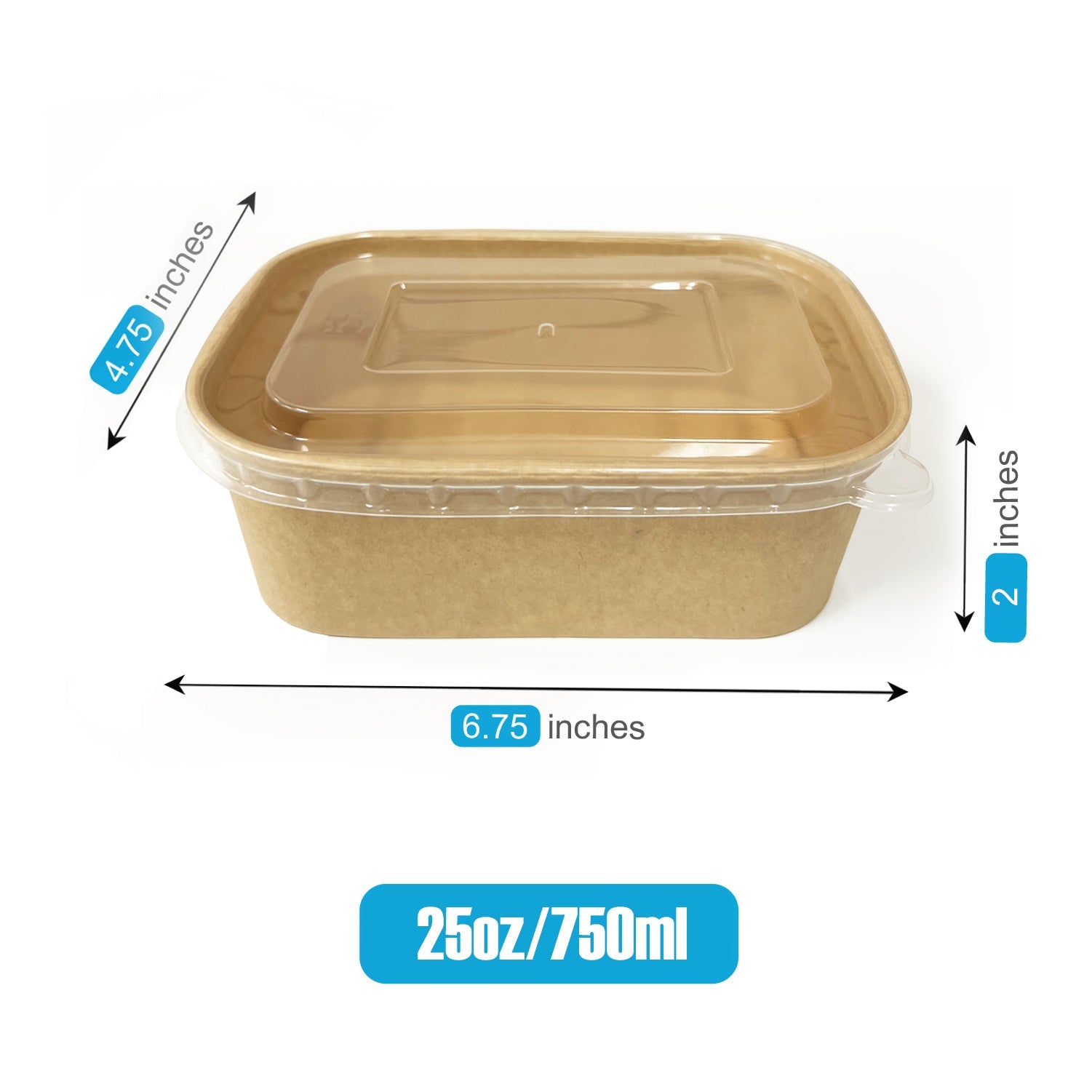 50 Sets/300 Sets, 25oz, 750ml, Kraft Paper Rectangle Containers, with PP Lids