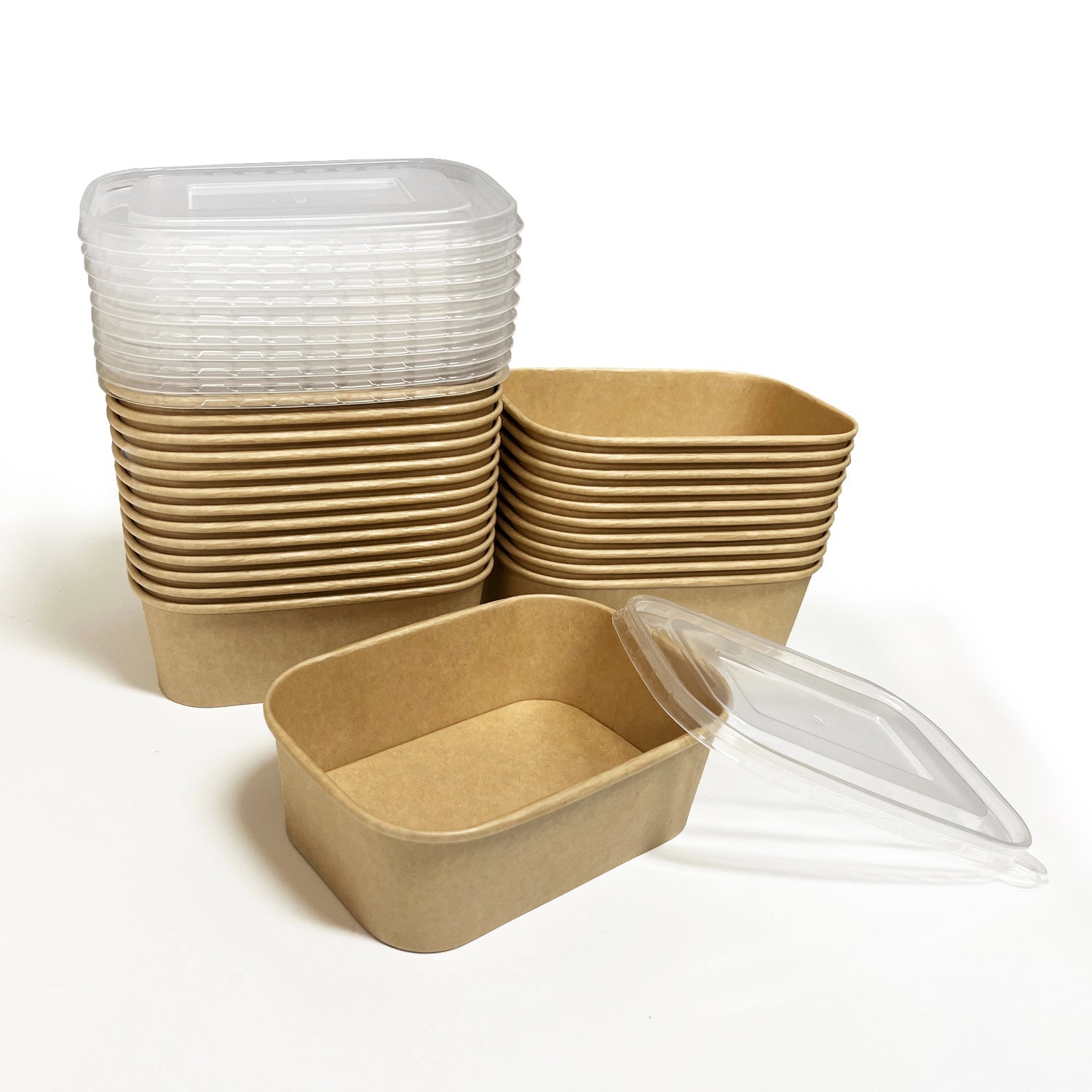 50 Sets/300 Sets, 25oz, 750ml, Kraft Paper Rectangle Containers, with PP Lids