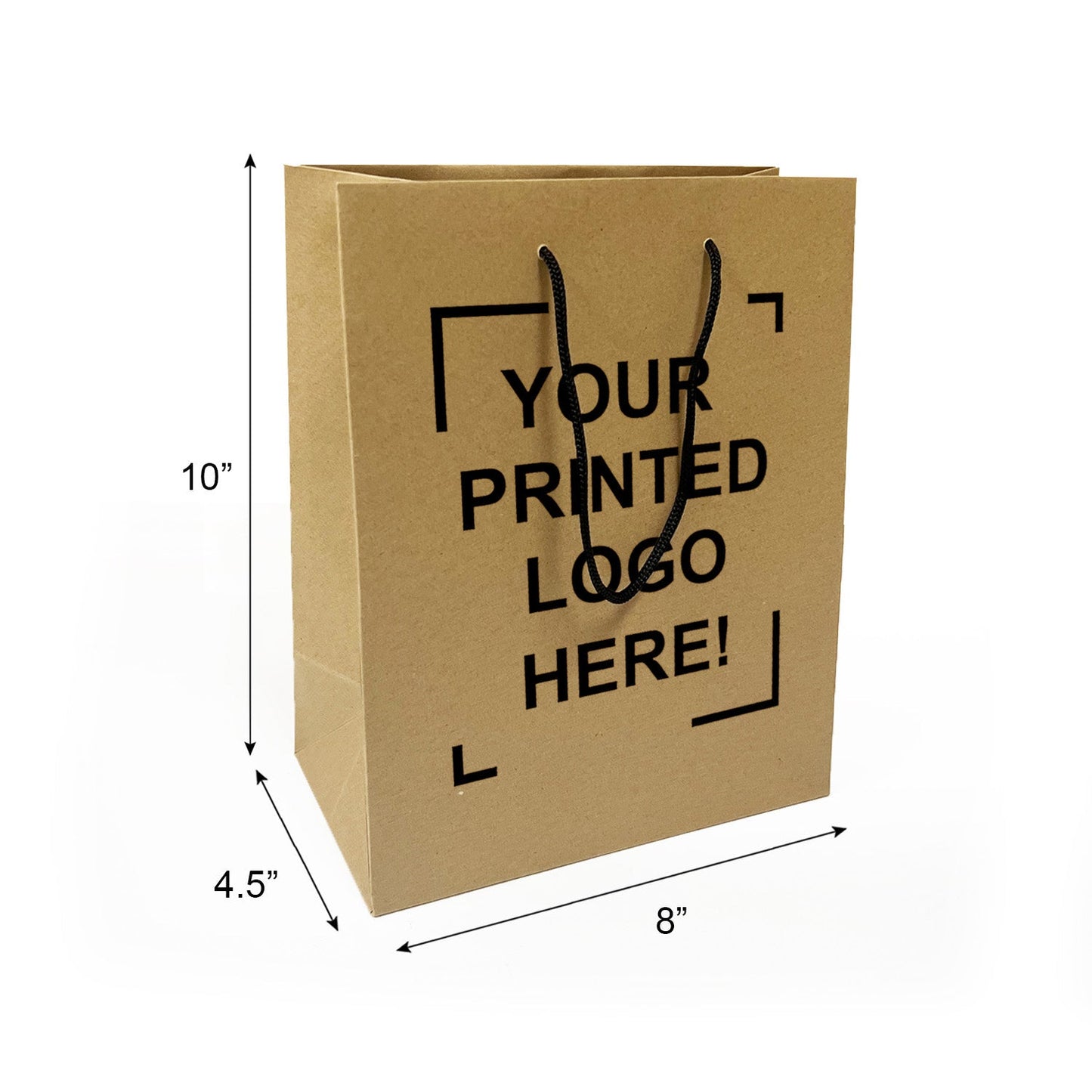 150 Pcs, Cub, 8x4.5x10 inches, Kraft Euro Tote Paper Bags, with Rope Handle, Full Color Custom Print