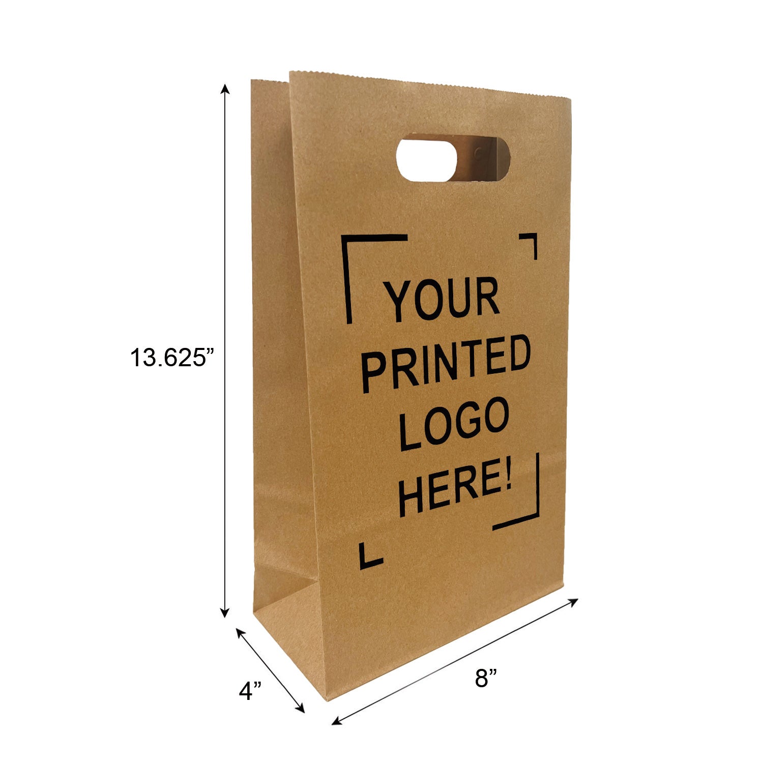 250pcs, Pub, 8x4x13 5/8 inches, Kraft Paper Bags, with Die Cut Handles, Custom Print