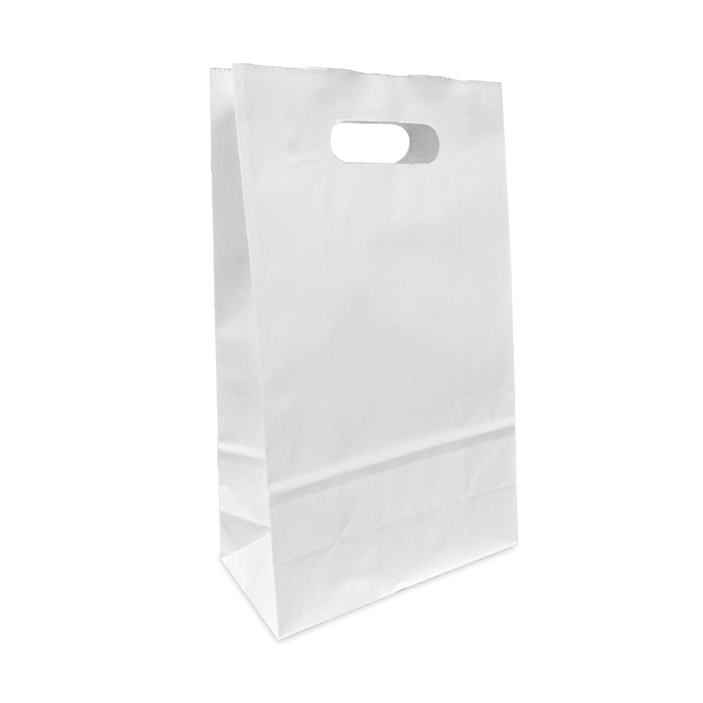 250pcs, Pub, 8x4x13 5/8 inches, White Paper Bags, with Die Cut Handles