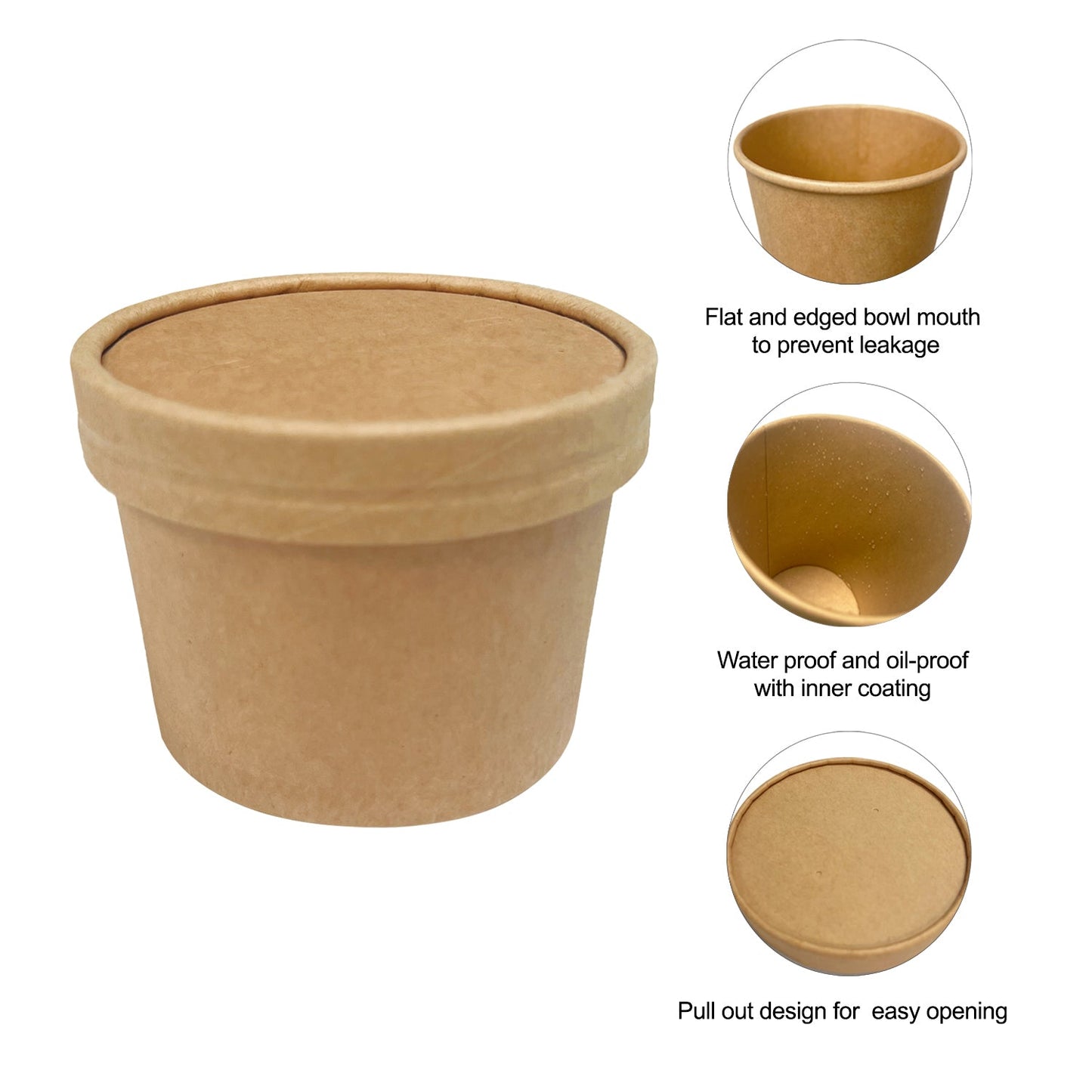 50 Sets/1000 Sets, 8oz, 240ml, Paper Soup Cup, with Paper Lid