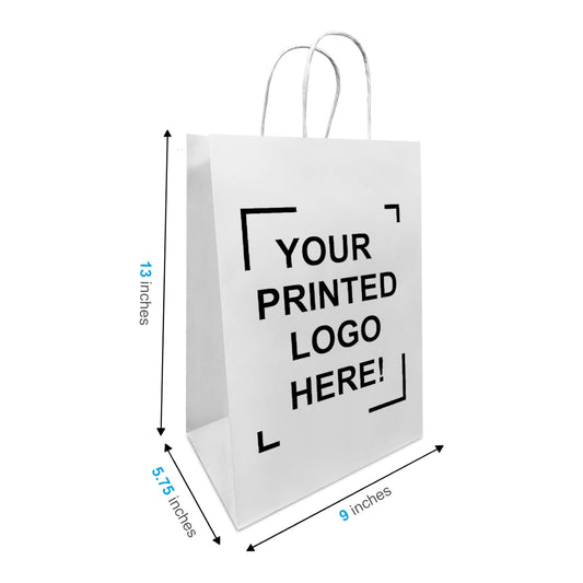 200 Pcs, Double Bottle, 9x5.75x13 inches, White Paper Bags, with Twisted Handle, Full Color Custom Print