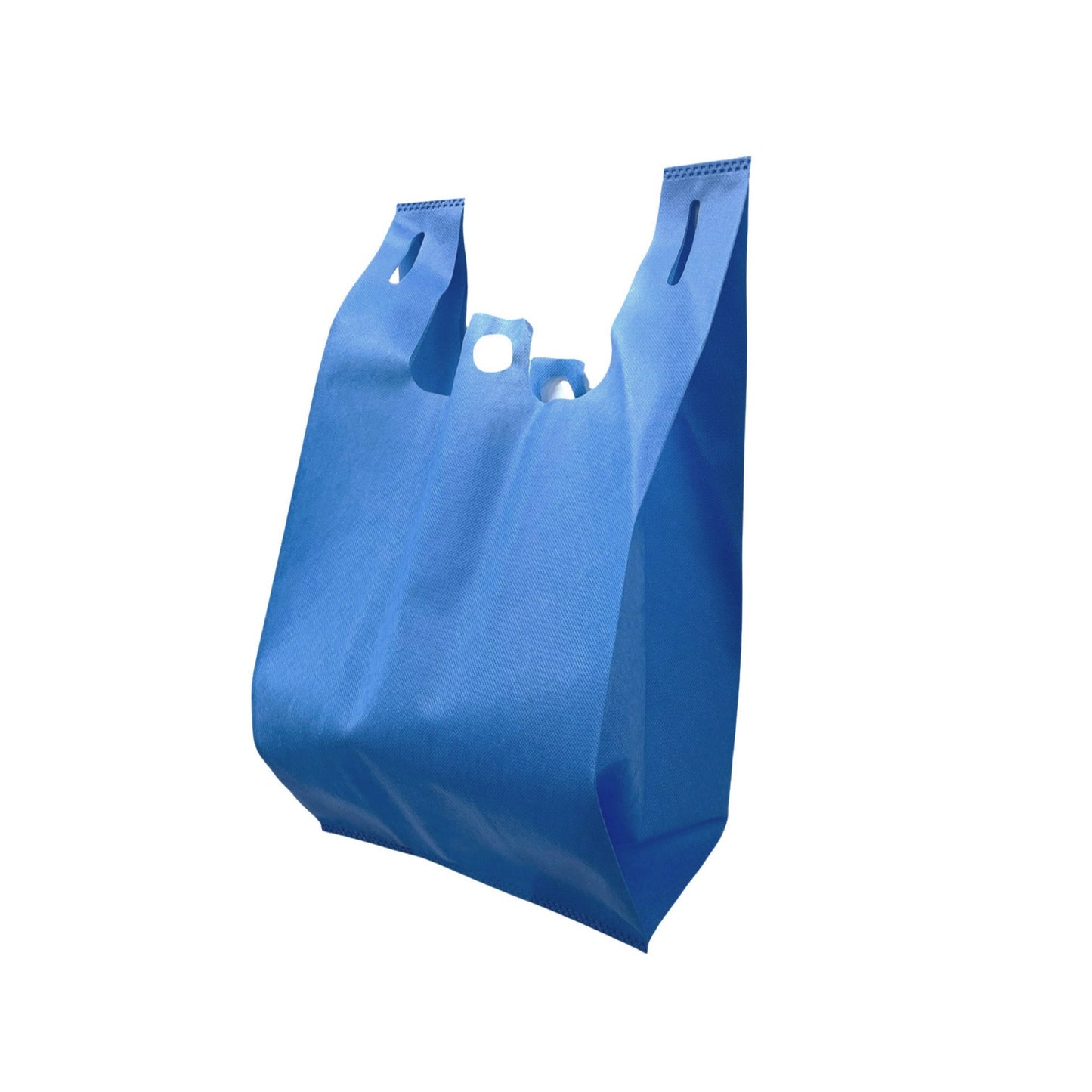 200pcs Non-Woven Reusable T-Shirt Bag 12x7x22 inches Blue Shopping Bags Pinch Bottom; $0.42/bag