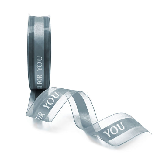 5pcs Silver Grey 0.98x1440 inches "Just For You" Single Faced Ribbon; $4.23/pc