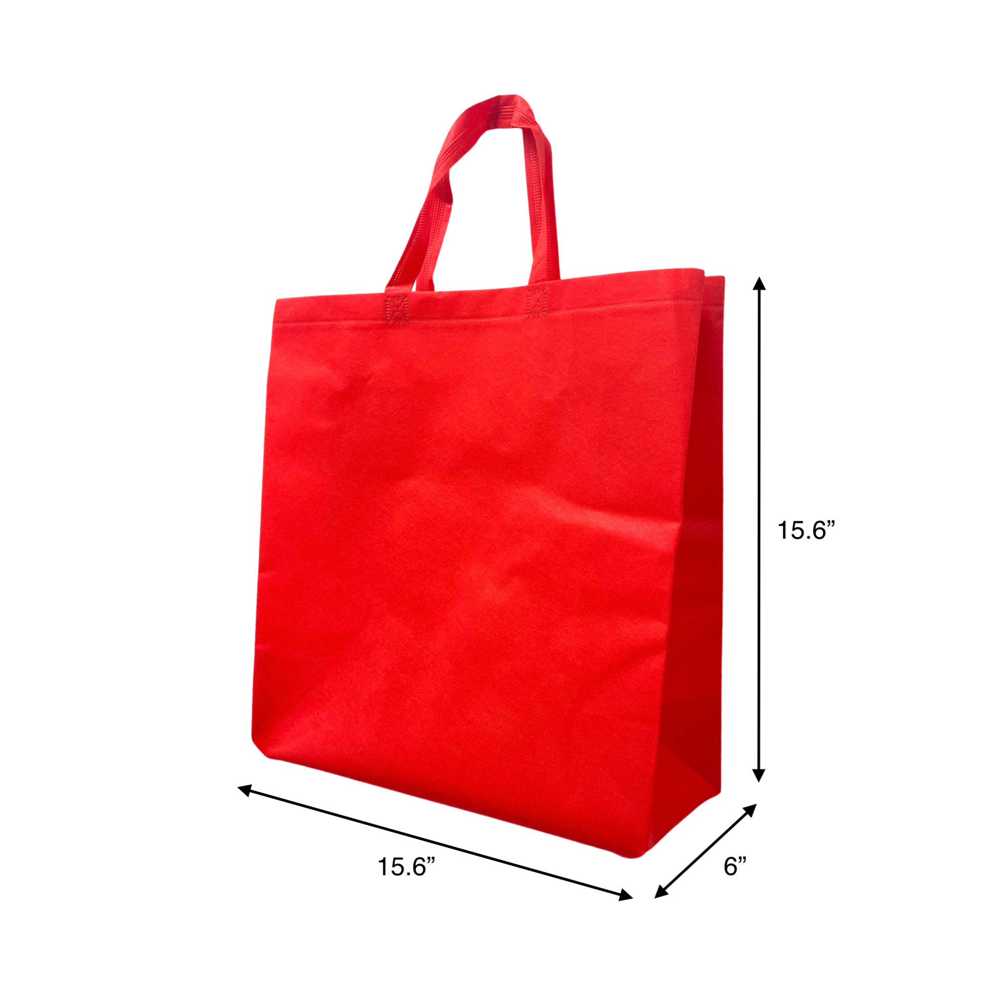 200pcs, Grocer, 15.5x6x15.5 inches, Red Non-Woven Reusable Shopping Bags, with Flat Handles