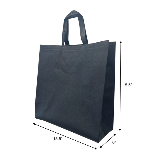 200pcs, Grocer, 15.5x6x15.5 inches, Black Non-Woven Reusable Shopping Bags, with Flat Handles