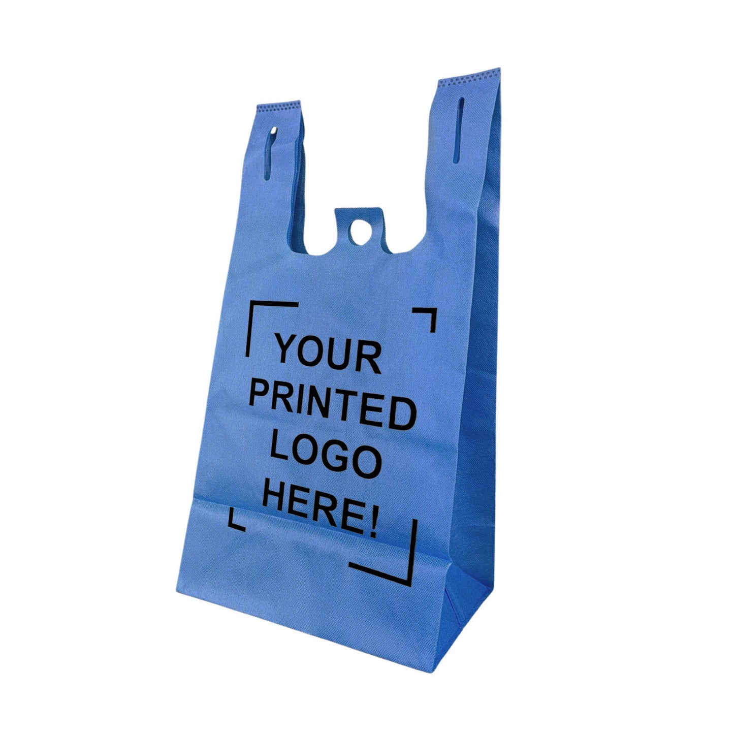 200pcs, Non-Woven Reusable T-Shirt Bag 12x7x22x7 inches Blue Shopping Bags Square Bottom, One Color Custom Print, Printed in Canada