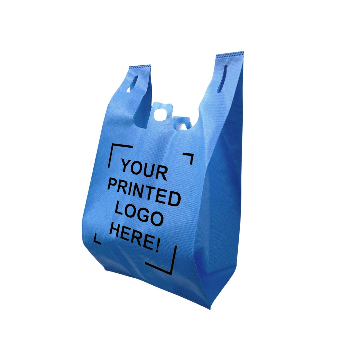 200pcs, Non-Woven Reusable T-Shirt Bag 11x7x20 inches Blue Shopping Bags Pinch Bottom, One Color Custom Print, Printed in Canada