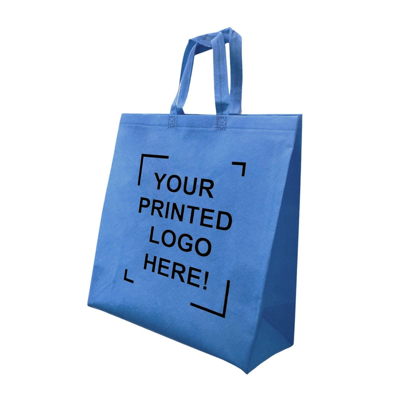 200pcs, Non-Woven Reusable Grocer Bag 15.5x6x15.5 inches Blue Shopping Bags Flat Handles, One Color Custom Print, Printed in Canada