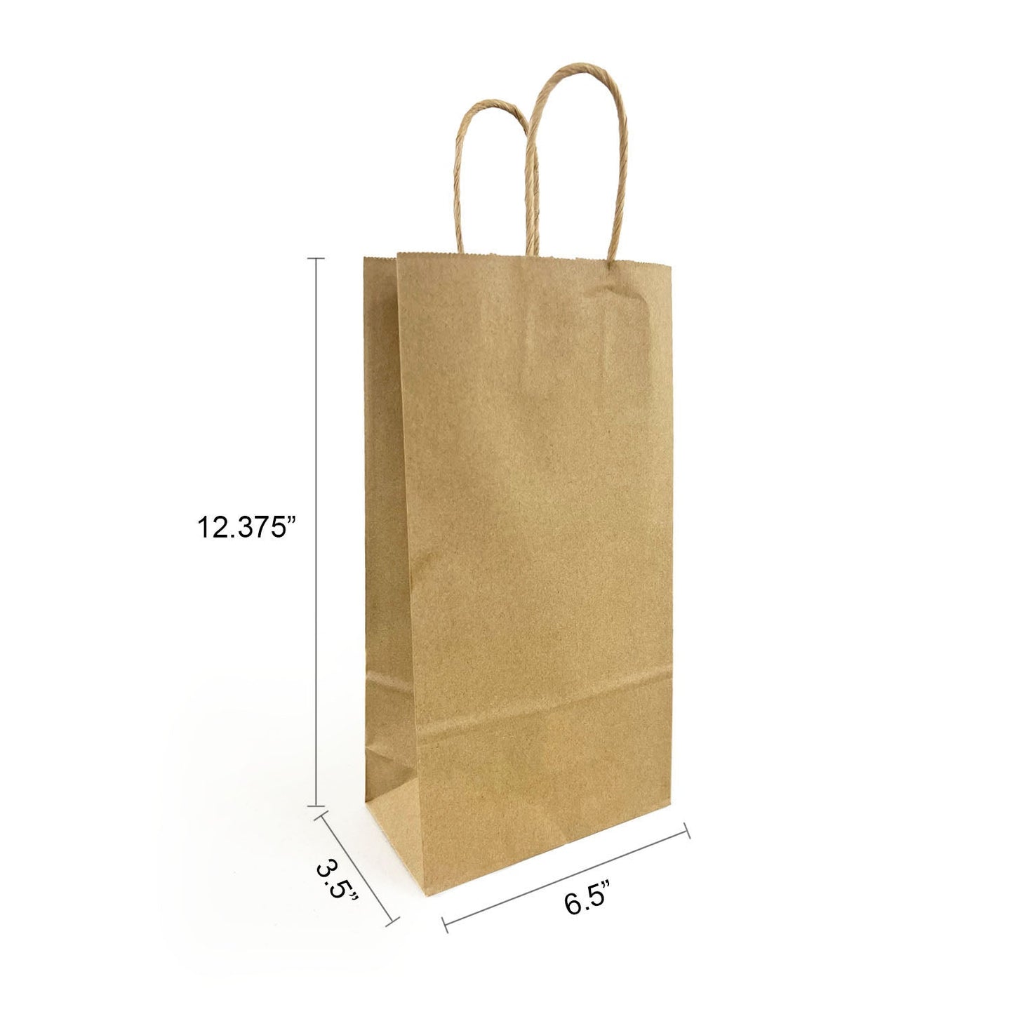 6532B | 250pcs Double Wine 6.5x3.5x12.375 inches Kraft Paper Bags Twisted Handles; U $0.332/pc