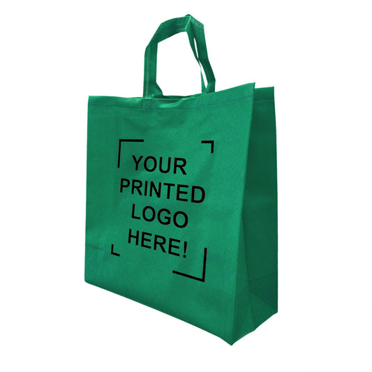 200pcs, Non-Woven Reusable Grocer Bag 15.5x6x15.5 inches Dark Green Shopping Bags Flat Handles, One Color Custom Print, Printed in Canada