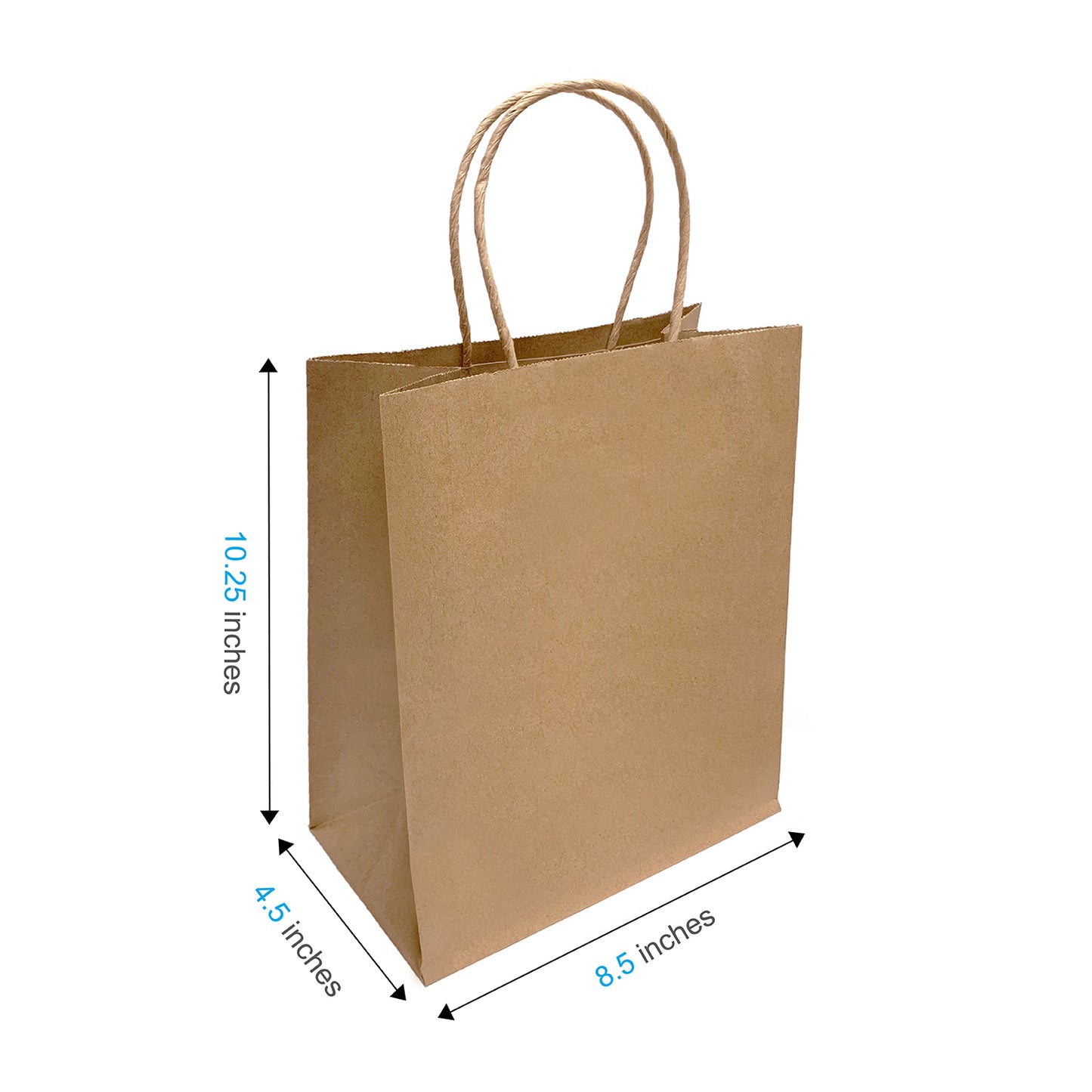 250 Pcs, Cub, 8.5x4.5x10.25 inches, Kraft Paper Bags, with Twisted Handle