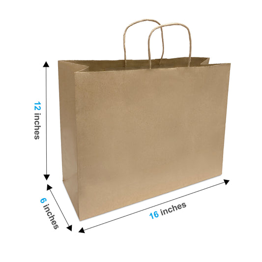 250 Pcs, Vogue,  16x6x12 inches, Kraft Paper Bags, with Twisted handle