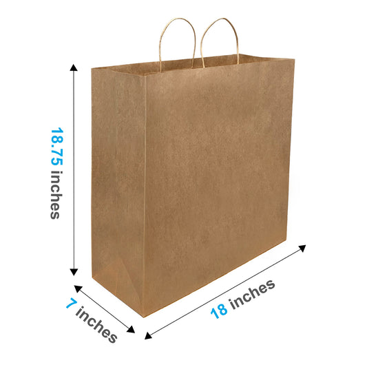 200 Pcs, Jumbo, 18x7x18.75 inches, Kraft Paper Bags, with Twisted Handle