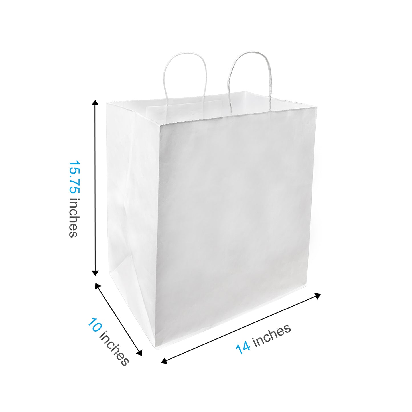 200 Pcs, Super Royal,  14x10x15.75 inches, White Kraft Paper Bags, with Twisted handle