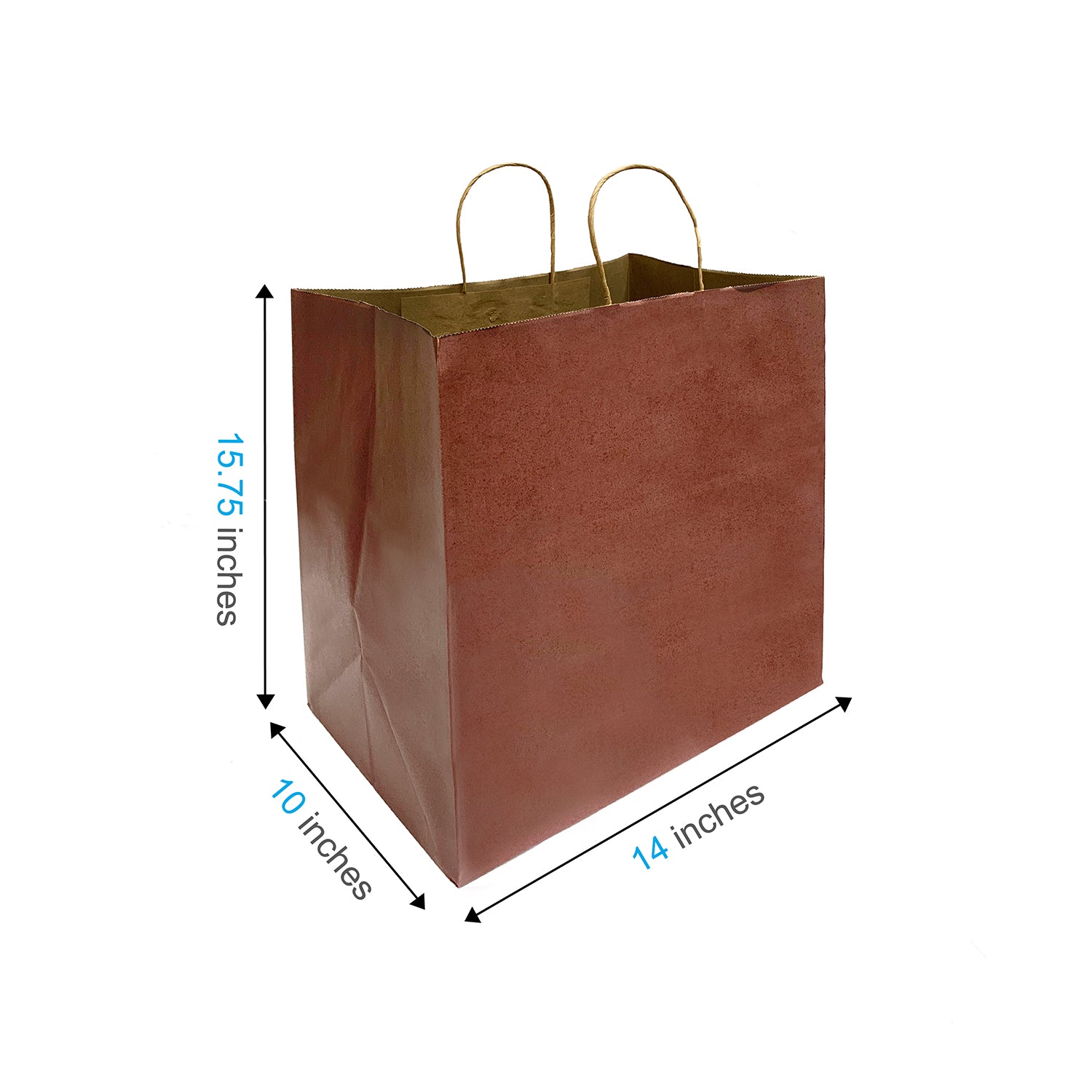 150 Pcs, Super Royal, 14x10x15.75 inches, Chocolate Kraft Paper Bags, with Twisted Handle