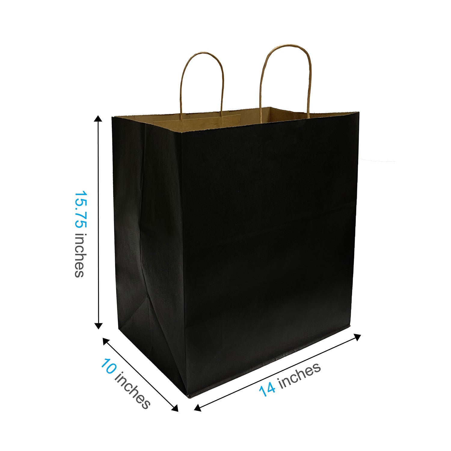200 Pcs, Super Royal, 14x10x15.75 inches, Black Kraft Paper Bags, with Twisted Handle
