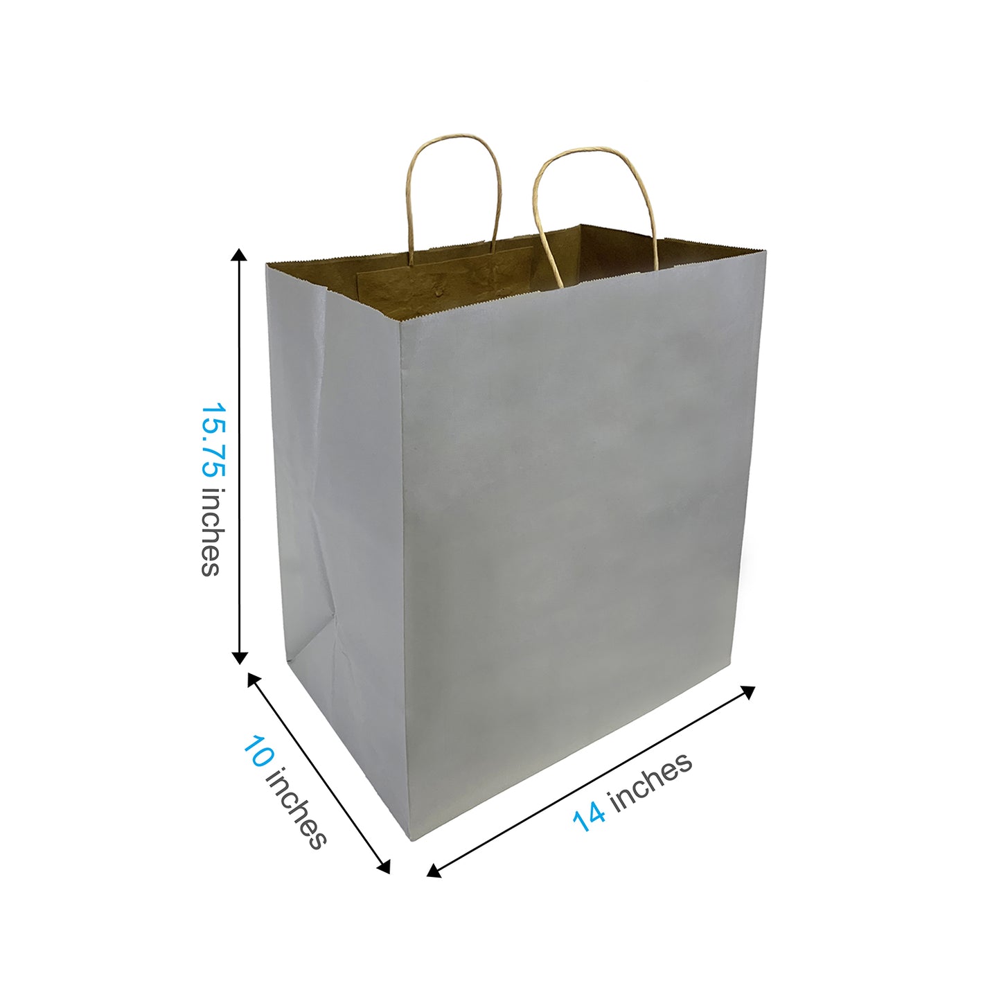 150 Pcs, Super Royal, 14x10x15.75 inches, Grey Kraft Paper Bags, with Twisted Handle