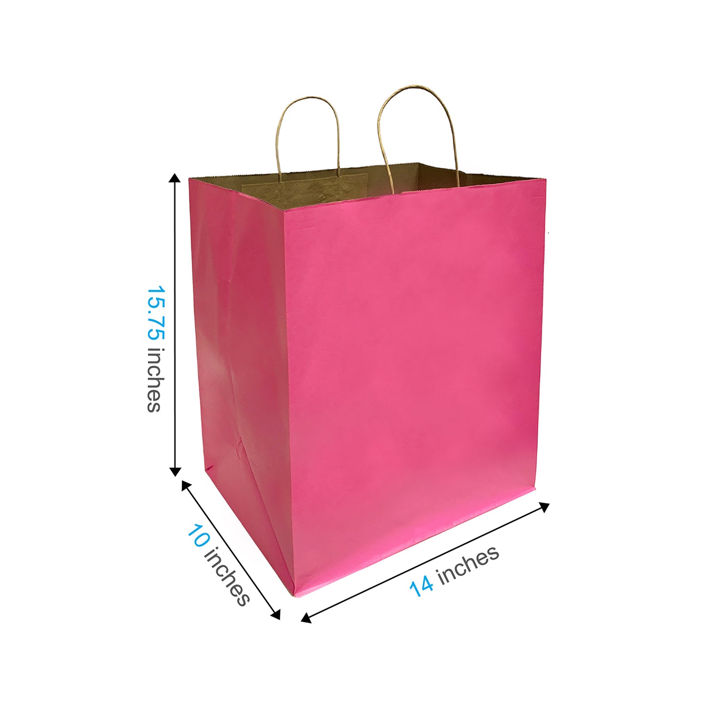 150 Pcs, Super Royal, 14x10x15.75 inches, Pink Kraft Paper Bags, with Twisted Handle