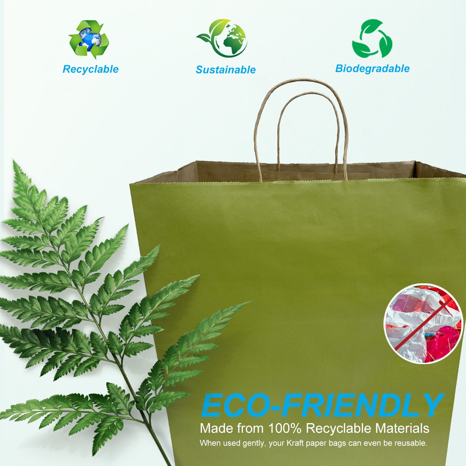 150 Pcs, Super Royal, 14x10x15.75 inches, Lime Kraft Paper Bags, with Twisted Handle