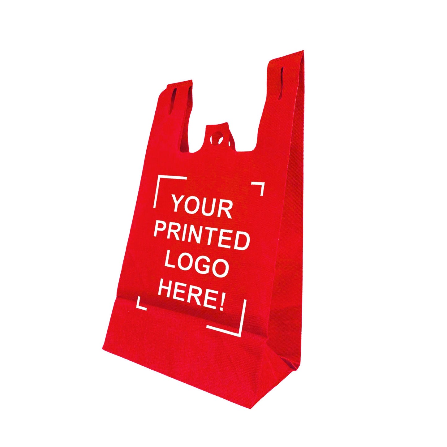 200pcs, Non-Woven Reusable T-Shirt Bag 12x7x22x7 inches Red Shopping Bags Square Bottom, One Color Custom Print, Printed in Canada